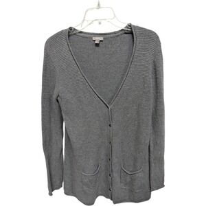 J. Jill Gray Waffle Knit Button Cardigan Grandma Sweater Size Small Cottage Core
